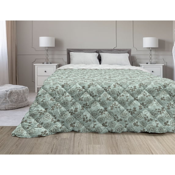 Floral Down Alternative Comforter, Middle Eastern Ottoman Medieval Ornamental Pattern, Microfiber Quilt for All Season, 5 Sizes, Eggshell Dried Rose, by Ambesonne