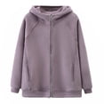 thumbnail image 2 of BiZtdJrK Jackets for Women Oversized Polar Fleece Hooded Coats Casual Long Sleeve Zip Up Hoodies Solid Color Sweatshirts Jackets with Pockets Prime Sales Today Purple XXL, 2 of 8