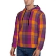 thumbnail image 3 of Uemuo Orange and Purple Plaid Pattern Men's Hoodie - Casual Pullover Hoodie with Kangaroo Pocket, Stylish Hooded Sweatshirt for Everyday Wear-Small, 3 of 7