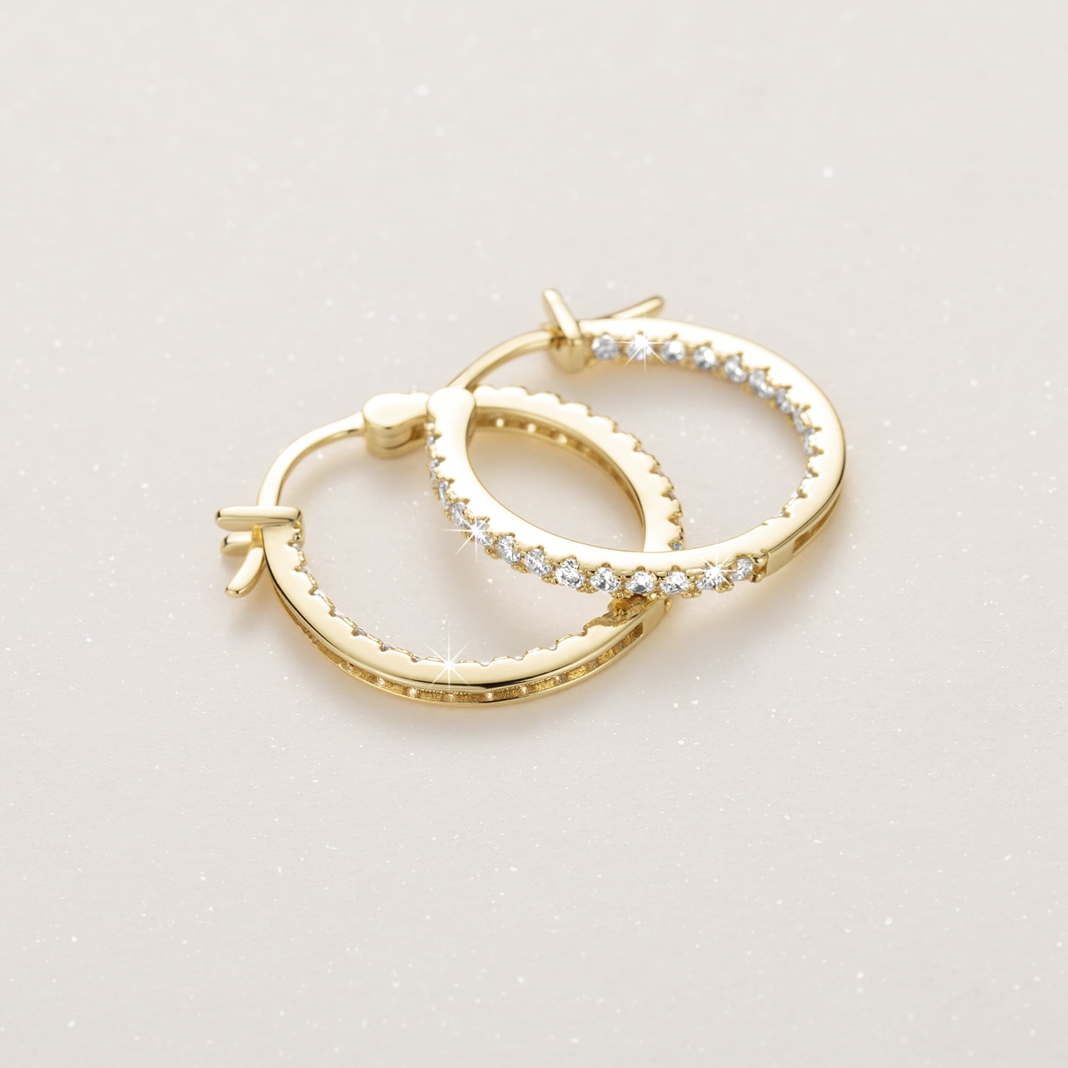 14K Gold Hoop Earrings with Dual-sided Cubic Zirconia Hypoallergenic Gold Earrings for Women 20mm