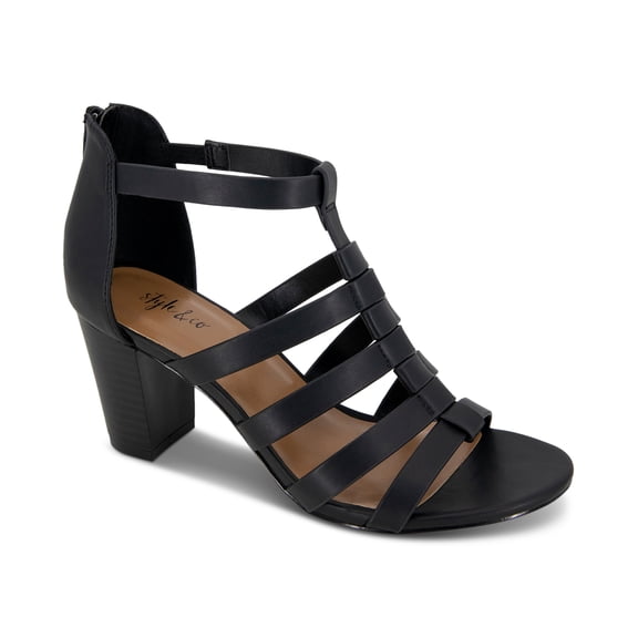 Style Co. Shooties Zip Up Closure Strappy Dress, M Black, 9.5