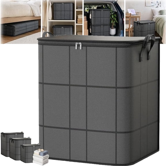 Spacious Moving Storage Bin, Large Capacity Zippered Fabric Organizer for Bedding & Clothes, Foldable with Handles