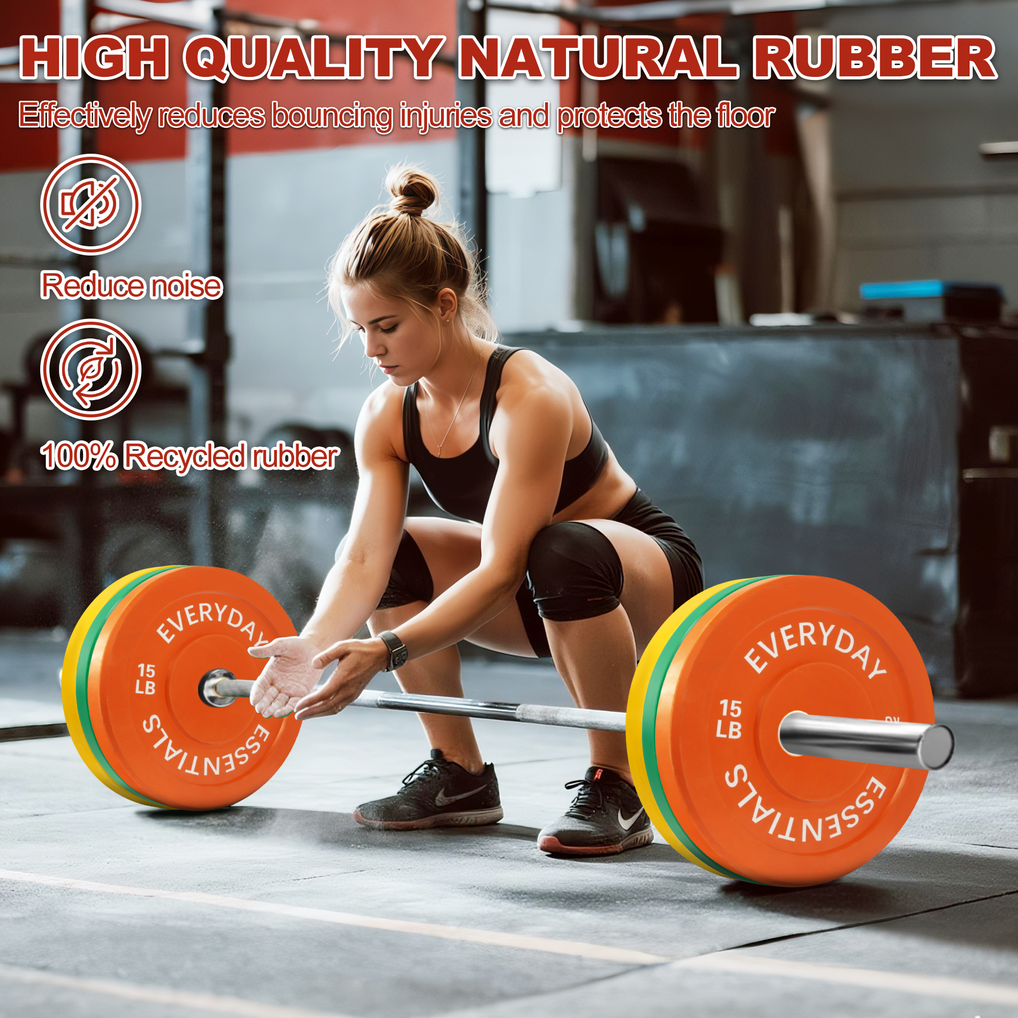 FlexWave 2-Inch Olympic Bumper Weight Plate Set，with Steel Hub, Multicolored, Multiple Sizes, for Strength Training & Home Gym