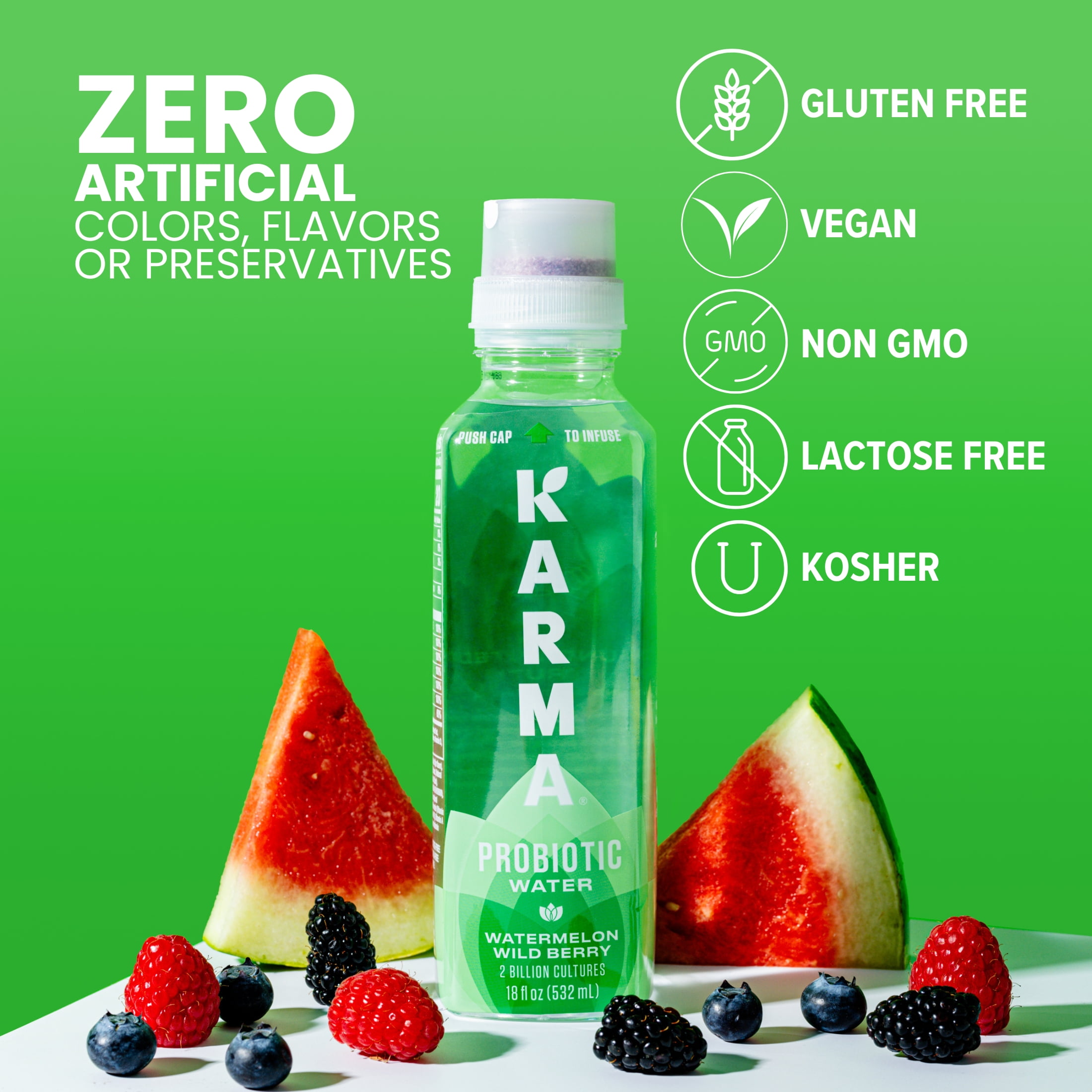 (6 pack) Karma Probiotic Water, Watermelon Wild Berry, 18 fl. oz., 1 Count Bottle
