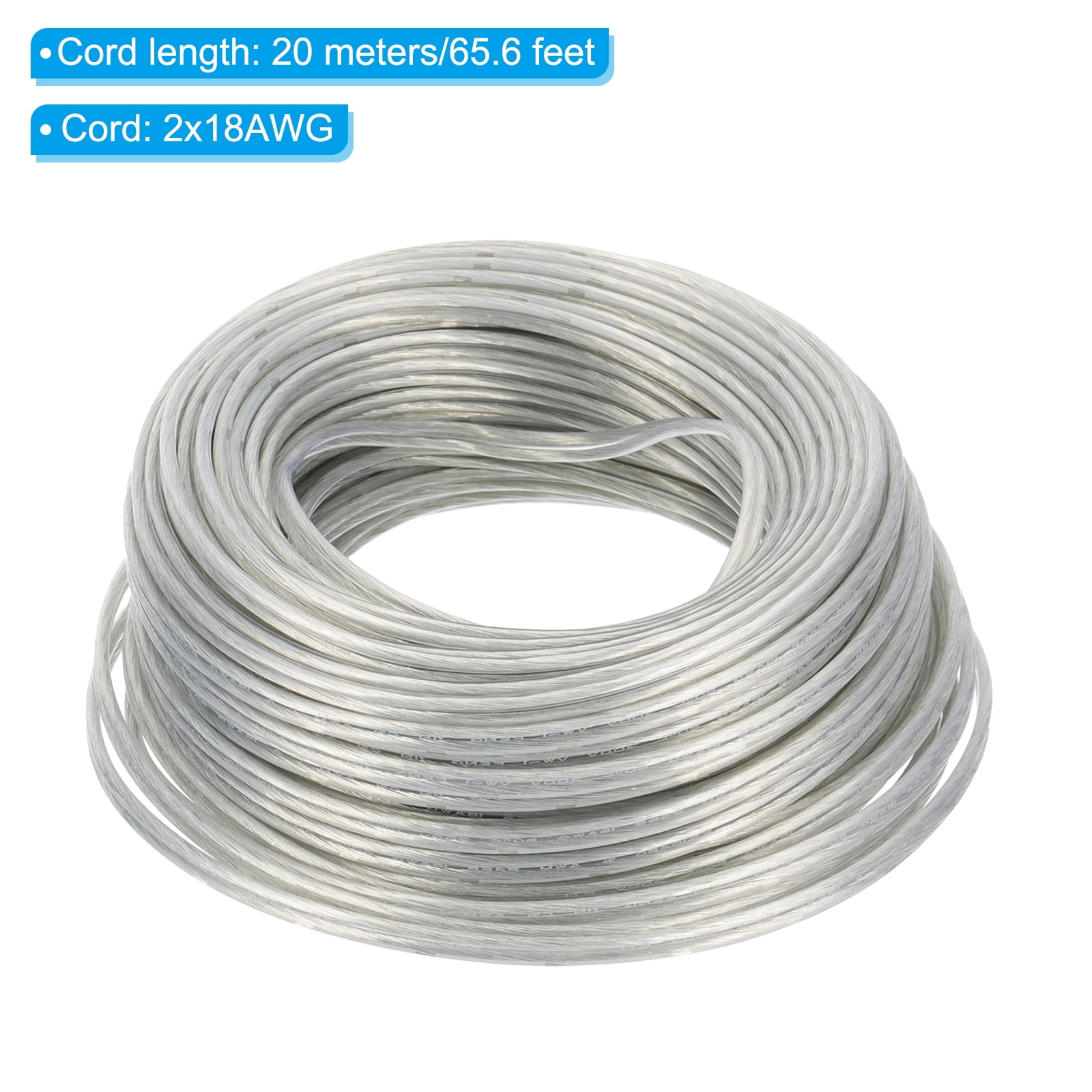 Uxcell 65.6Ft 18/2 Covered Copper Wire, 300V Soft Speaker Wire, Clear, UL Listed