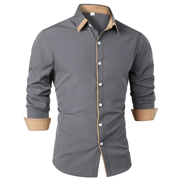 Meichang Tshirt for Men Cotton Long Sleeve T-shirt Casual Button Down Shirt Basic Turn-down Collar Work Tee Shirt Slim Fit Blouse
