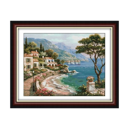 Bread Cloth Cross Stitch Patterns Decdeal 24.8 * 19.7 inches Harbor of Pattern Cross Stitch Kit with Pre-printed 14CT Canvas Cloth & Cotton Thread Embroidery Cross-Stitching Needlework Home Wall Decor ()