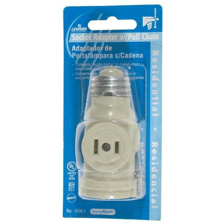 Leviton Electrolier Socket - Leviton C23-01406-00I Ivory 2 Outlet Lamp Socket & Pull Chain