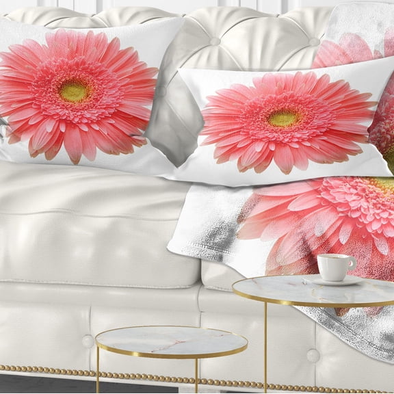 Designart Single Daisy on White Background - Floral Throw Pillow - 12x20