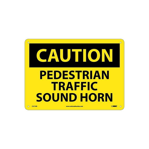 National Marker Caution Pedestrian Traffic Sound Horn 10X14 .040 Aluminum C577AB