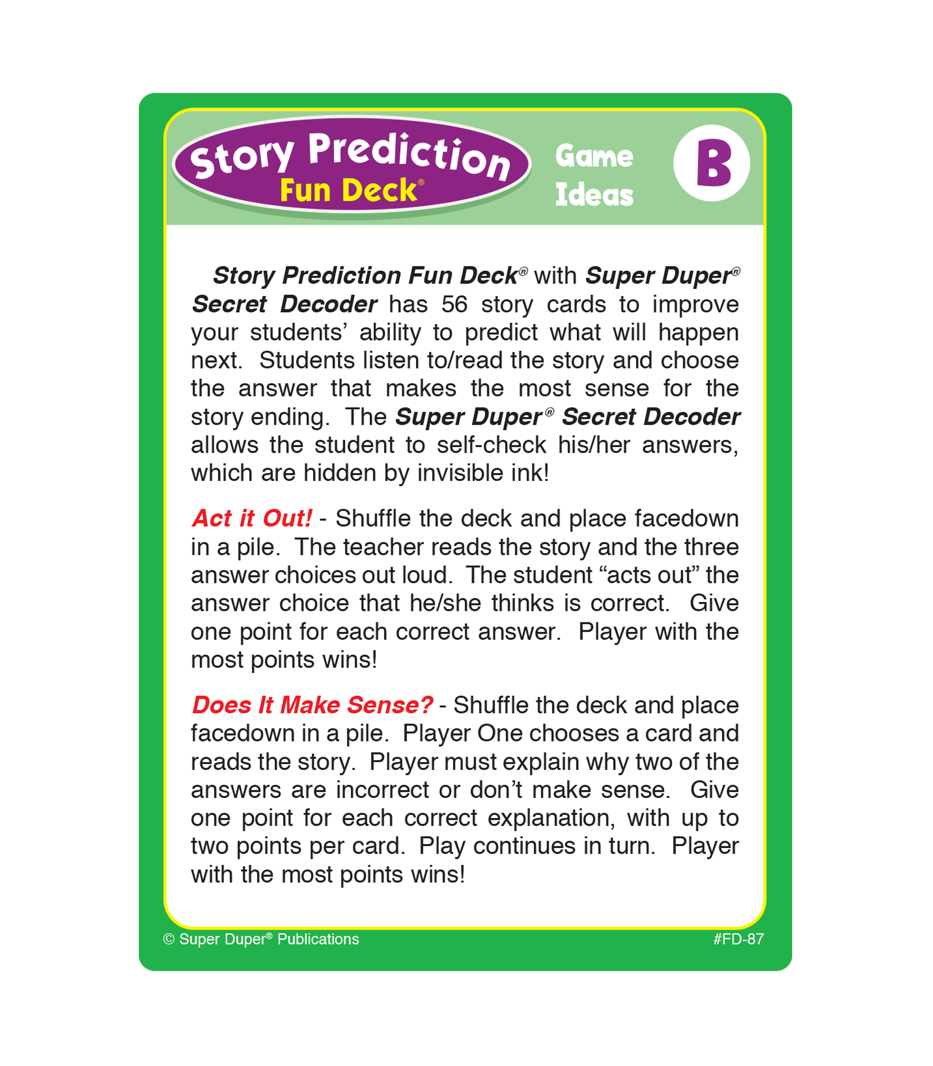 Super Duper Publications Story Prediction Secret Decoder Fun Deck Reading  Comprehension Skills Flash Cards Educational Learning Materials for  Children