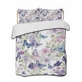 thumbnail image 2 of Quilts Twin Size, Pink Flowers Soft Comforter Bedding Set for Bed, Spring Floral Purple Butterflies Watercolor Lightweight Quilted Bedspread with Pillow Cover(2 Pieces) for All Season, 68x86 Inch, 2 of 6