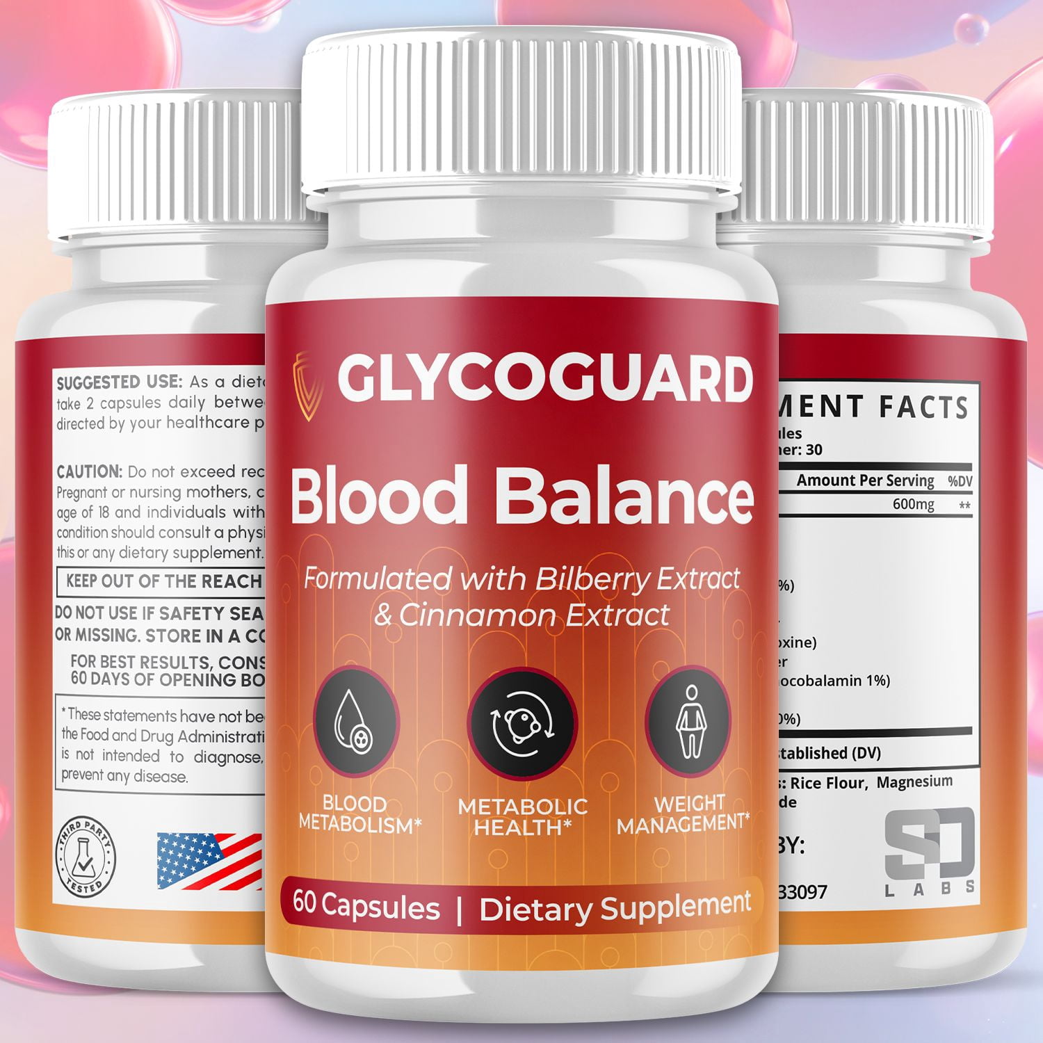 Glycoguard Blood Balance Support Pills Advanced Formula Vitamin Supplement Glyco Guard 120 Capsules