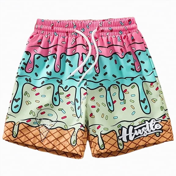 JUMEYU Shorts for Boys Boy's Summer Boho Print Drawstring High Waisted Shorts Size 9-10 (Pink,9-10 Years)