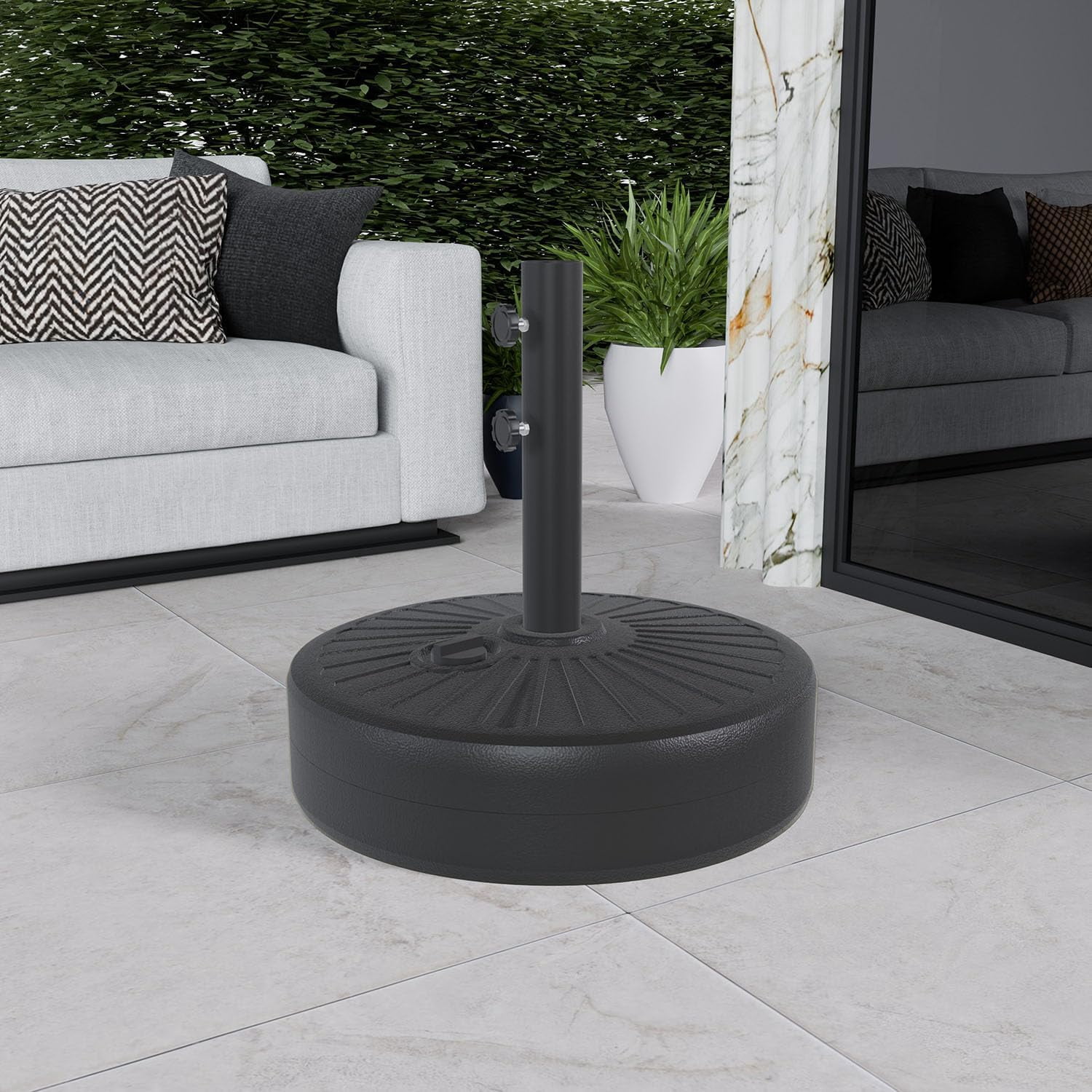 Water Filled Patio Umbrella Base Heavy Duty HDPE Outdoor Umbrella Stand with Dual Locking Knobs, Weather Resistant Holder, Black
