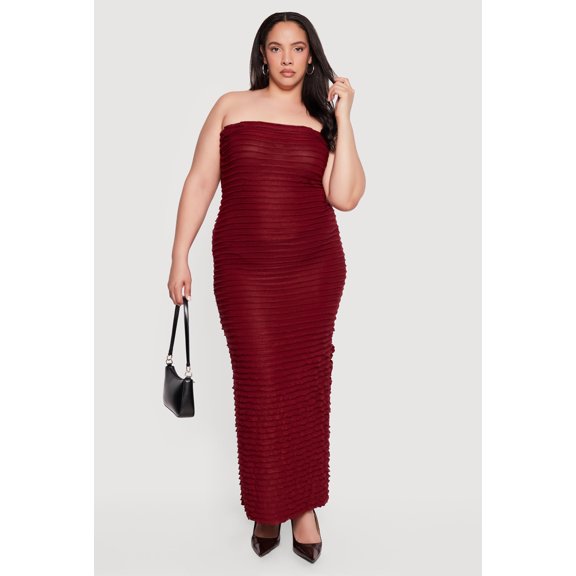 Women's Plus Size Lettuce Edge Ruffle Trim Tube Dress