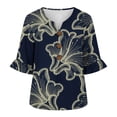 thumbnail image 4 of Dolkfu Button Blouses for Women Dressy Casual Elbow-Length Retro Vintage V-Neck Multicolor Tops Flowers Refined Blouses & Tops Multicolor,S, 4 of 5