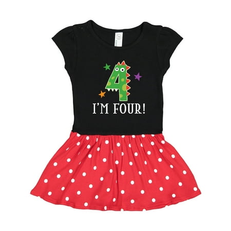 

Inktastic 4th Birthday Dinosaur 4 Year Old Gift Toddler Girl Dress