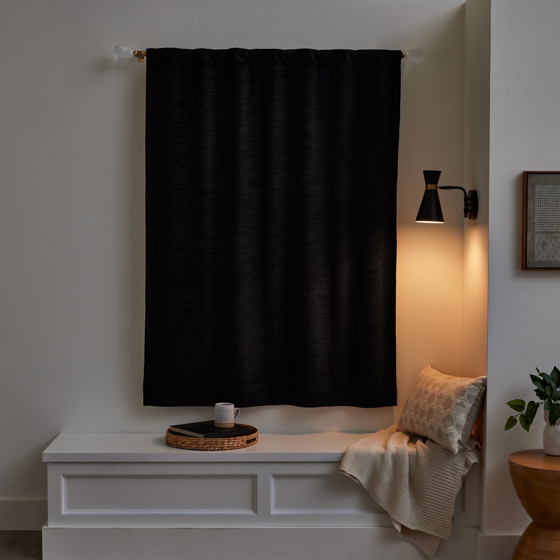 Better Homes & Gardens Textured Chenille 100% Blackout Single Curtain Panel, Rich Black, 50 in x 63 in