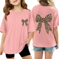 thumbnail image 4 of Tisuna Loose Fit Summer Tees For Girls Child Leopard Bow Print Short Sleeve Crew Neck Tops Comfortable Soft Toddler Kids Pullover Shirts Light Pink Size 3-4 Years, 4 of 4