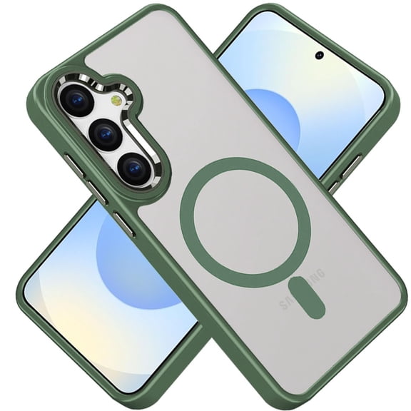 For Samsung Galaxy S25  /S25 Plus /S24  Plus Case, MagSafe Compatible Transparent Greatest Clear Acrylic with Color Frame Thick Hybrid TPU Hard Phone Cover (Clear Midnight Green)