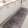 thumbnail image 4 of JONATHAN Y WASHABLE 2 x 8 Runner Rug, Alacati Ogee Medallion - Navy/Brown, WSH103C-28, 4 of 9
