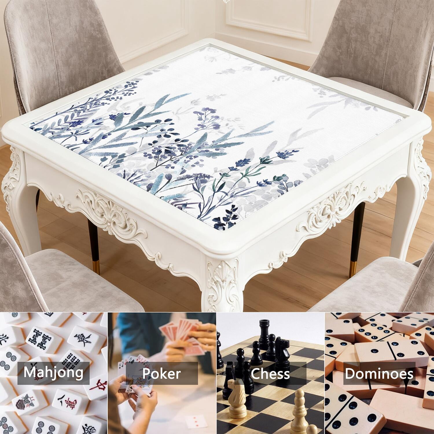 Floral 31.5x31.5 Inch Rubber Game Mat Creates a Perfect Mahjong Playing Surface with Enhanced Non-Slip and Noise Control