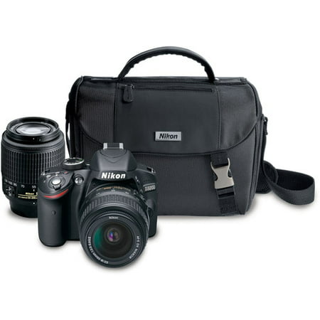Nikon Black D3200 Digital SLR Camera with 24.2 Megapixels, Includes 18-55mm and 55-200mm Lenses, PLUS Carrying