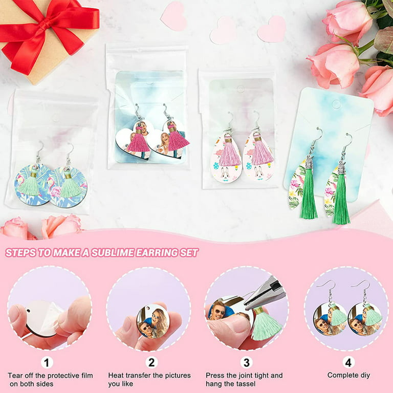 250pcs Sublimation Blanks Products, Sublimation Earring Blanks with Earring Hooks, Jump Rings, Clear Plastic Stud Earrings, Earring Cards for DIY