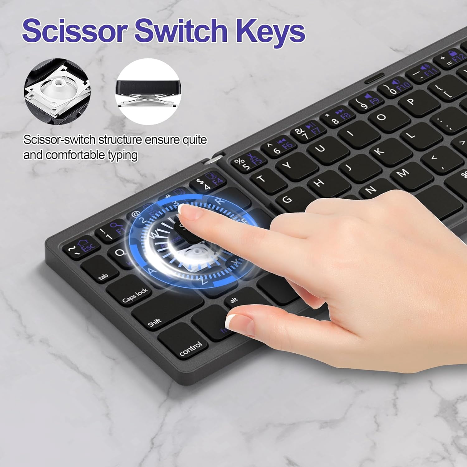 Bluetooth Wireless Keyboard and Mouse Set, tri-fold silent keyboard supporting multi-device switching between iOS/Android/Windows, suitable for business office and travel use - rechargeable