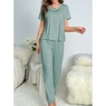 thumbnail image 1 of Pijama de primavera y verano para mujer, de seda de leche, pantalón de manga corta, traje clásico de color sólido, informal, 1 of 1
