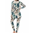 thumbnail image 2 of Ultra Soft Milk Silk Pajamas for Women Long Sleeve Top and Pants Set Tropical Botanical Sleepwear, 2 of 7