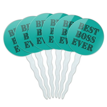 Best Boss Ever Teal Cupcake Picks Toppers - Set of