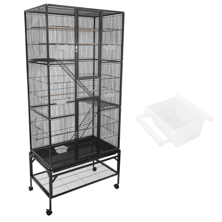 Metal Height Wrought Iron Bird Cage Parrot Cage Extra Large Bird Cage 31"x18"x 69.5" with Rolling Stand for Cockatiels Pet Parrot Parakeet Lovebird Canary Finch