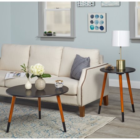 Julia End Table Black - Buylateral: Honey Tapered Legs, Round MDF Top, 24" Height, Stained Finish