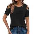 thumbnail image 3 of VBVC Women's Crisscross Cold Shoulder T-Shirt,Ladies Casual Pleated Front Short Sleeve Top,Summer Crew Neck Breathable Blouse for Women,Black,S-2XL, 3 of 10