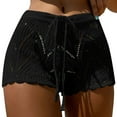 thumbnail image 2 of Swimsuit Coverup for Women Elastic High Waist Drawsting Wave Hem Crochet Knit Shorts Beach Cover Up, 2 of 6