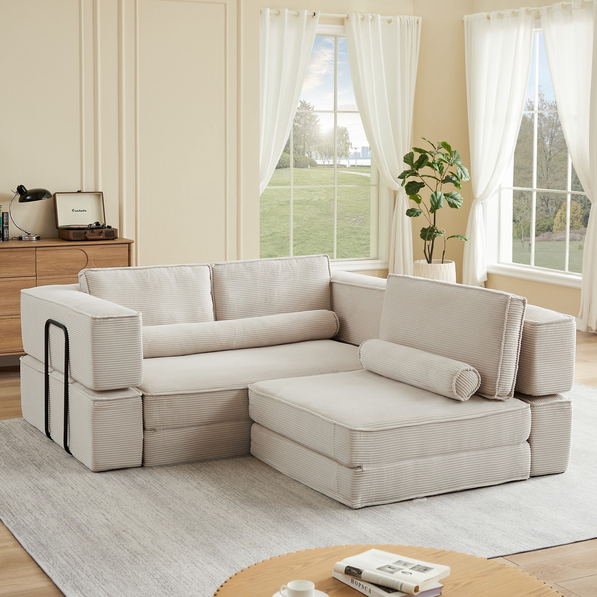 Sailvan Large Modern Corduroy Modular Sofa,Deep Seat Sectional Couch for Living Room,Versatile Building Block Sofa khaki