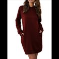 thumbnail image 1 of Vestidos para Mujer, Larga, Informales, Holgados, de Otoño, con Cuello Redondo, Minivestido con Bolsillos Vino Tinto L, 1 of 7