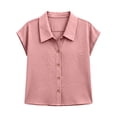 thumbnail image 4 of ATOYSOY Ladies Notch Collar Cap Sleeve Full Placket Tops Short Sleeve Crinkle Woven Casual Blouses Breathable Soft Oversized Fashion Shirts Versatile Wear For Weekend Home Working Daily Styling, 4 of 6