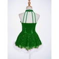 thumbnail image 3 of Venjoe Kids Girls Shiny Sequins Halter-neck Figure Ice Skating Tutu Dress Christmas Snowman Dance Green 10, 3 of 6