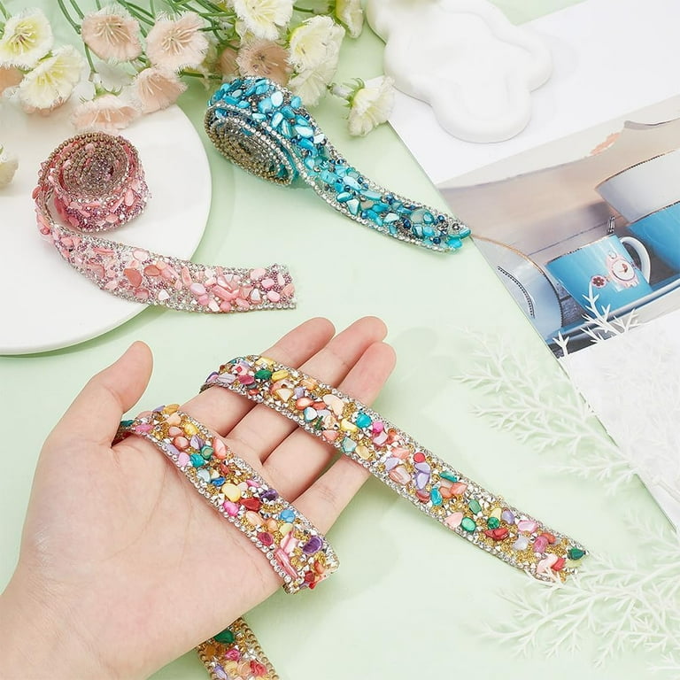 1.5 Yard 3 Colors Rhinestone Trim 2cm/0.7 Inch Hot Fix Ribbon Gem Stone  Beaded Iron On Applique Embellishment for DIY Wedding Bridal Dress Shoes  Phone Decor Pink/Blue/Rainbow DIY Mixed Color - Walmart.com