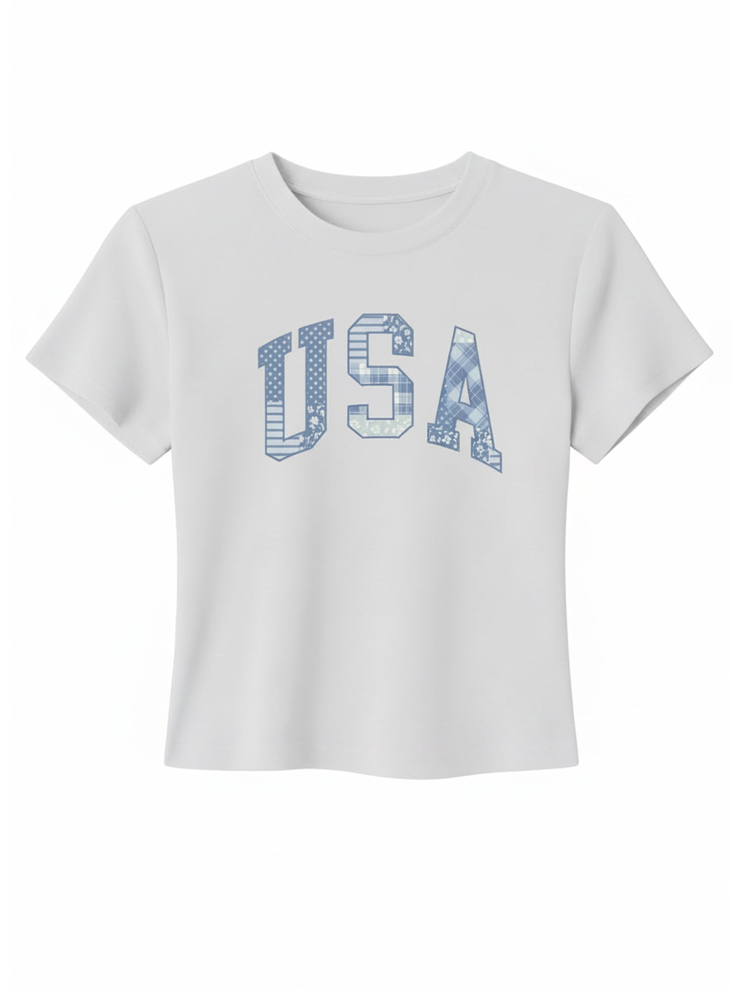 USA Patchwork Women's Graphic Cropped Baby Tee with Short Sleeves, Sizes XXS-XXL