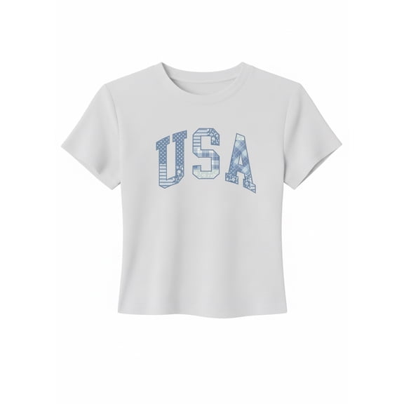 USA Patchwork Women's Graphic Baby Tee with Short Sleeves, Sizes XXS-XXL