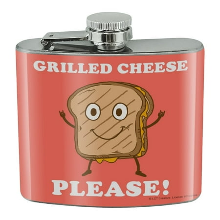 

Grilled Cheese Please Sandwich Funny Humor Stainless Steel 5oz Hip Drink Kidney Flask