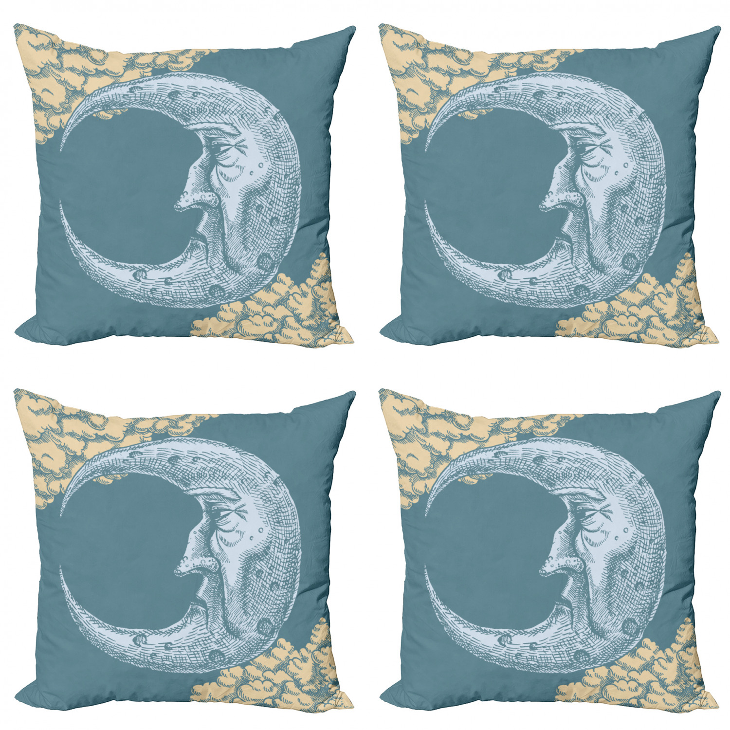 Moon Throw Pillow Cushion Case Pack of 4, Vintage Crescent Moon with