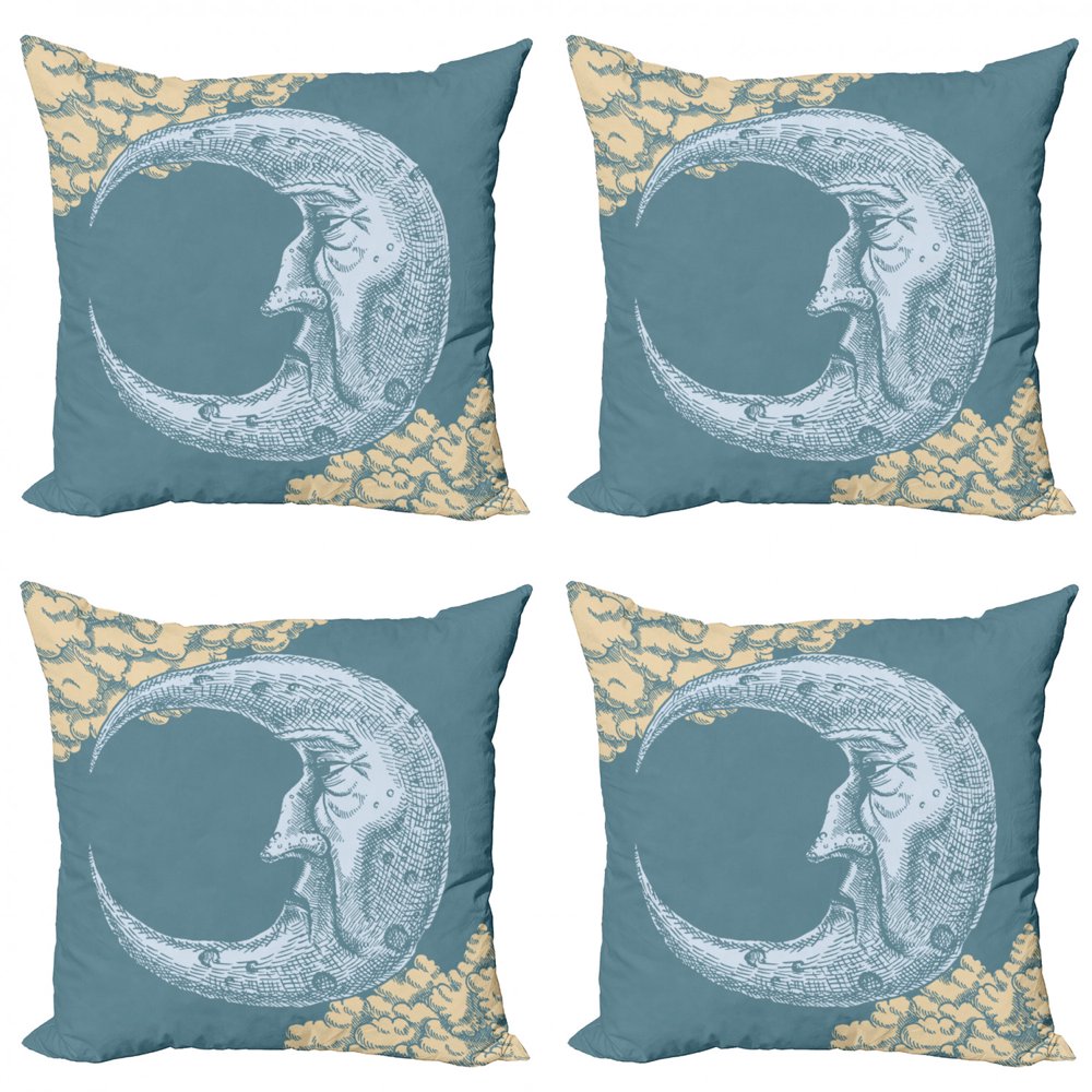 Moon Throw Pillow Cushion Case Pack Of 4 Vintage Crescent Moon With Grumpy Facial Expression