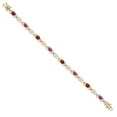 thumbnail image 3 of Gem Stone King 18K Yellow Gold Plated Silver Red Garnet and Pink Created Sapphire and Lab Grown Diamond Bracelet for Women | 4.29 Cttw | Gemstone January Birthstone | Oval 6X4MM | Length 7.25 inches, 3 of 6