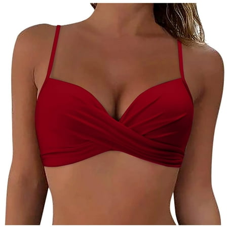 Gerichy Women Underwire Bikini Top Only Push Up Swim Top Bra Swimsuit Tops Padded Bathing Suit Top Wine M