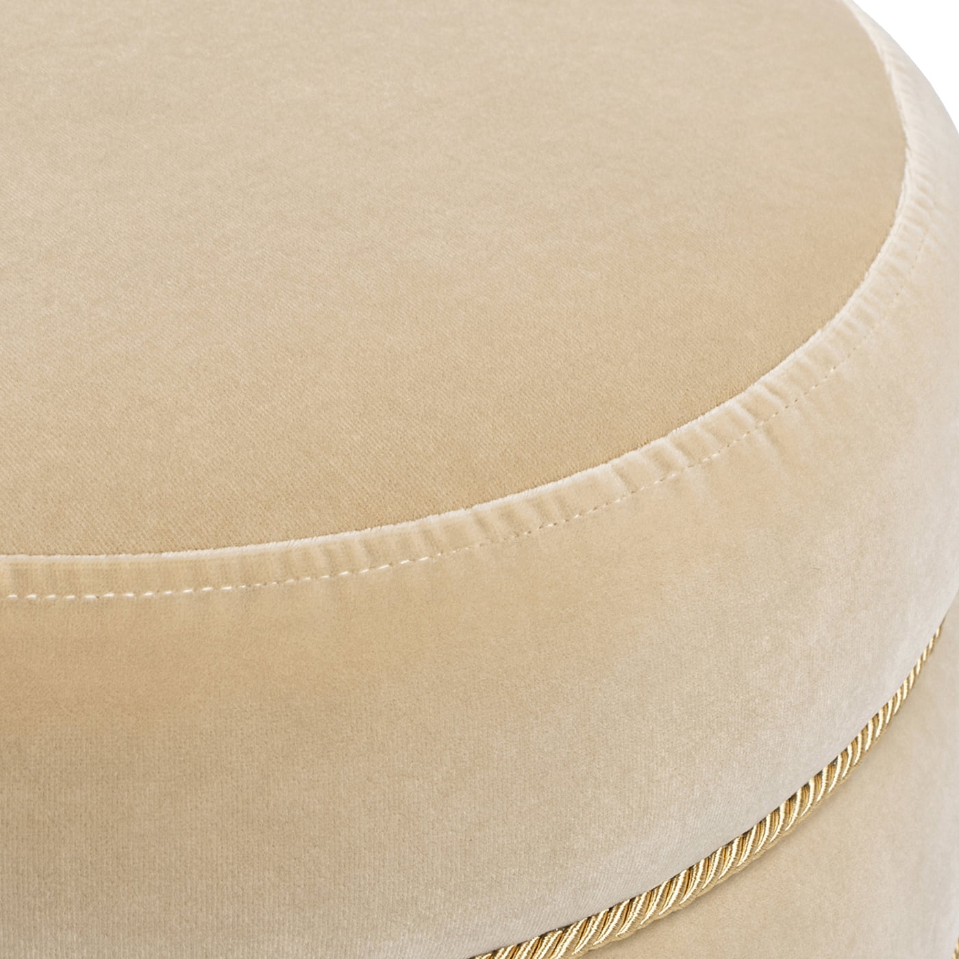 Jennifer Taylor Home Edward 17.5" Round Upholstered Ottoman with Bullion Fringe, Fawn Brown Performance Velvet